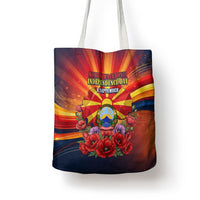 North Macedonia Independence Day Tote Bag Balkan Lynx Red Poppy Flowers Church Flag