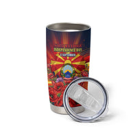 North Macedonia Independence Day Tumbler Cup Balkan Lynx Red Poppy Flowers Church Flag