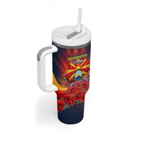 North Macedonia Independence Day Tumbler With Handle Balkan Lynx Red Poppy Flowers Church Flag