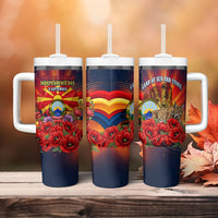 North Macedonia Independence Day Tumbler With Handle Balkan Lynx Red Poppy Flowers Church Flag