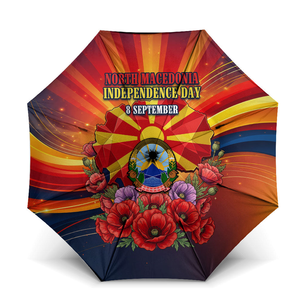 North Macedonia Independence Day Umbrella Balkan Lynx Red Poppy Flowers Church Flag