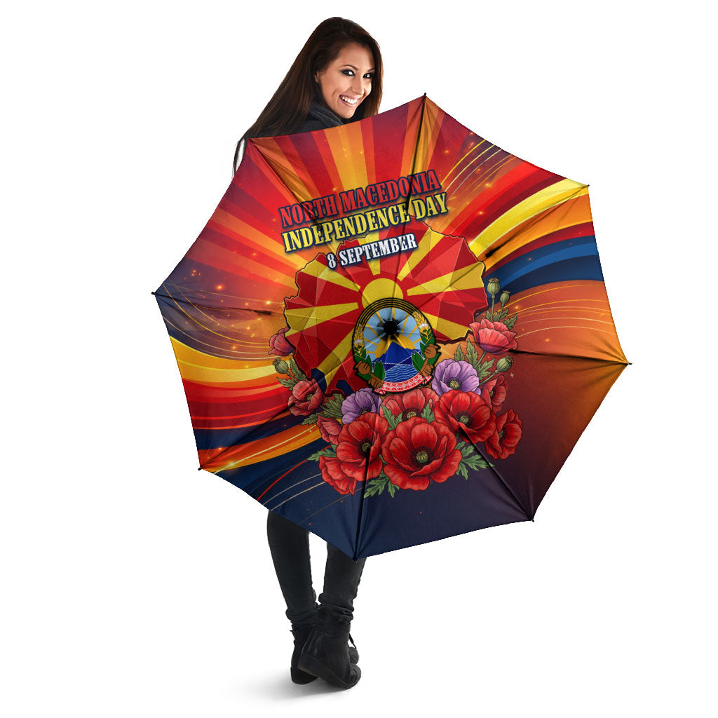 North Macedonia Independence Day Umbrella Balkan Lynx Red Poppy Flowers Church Flag