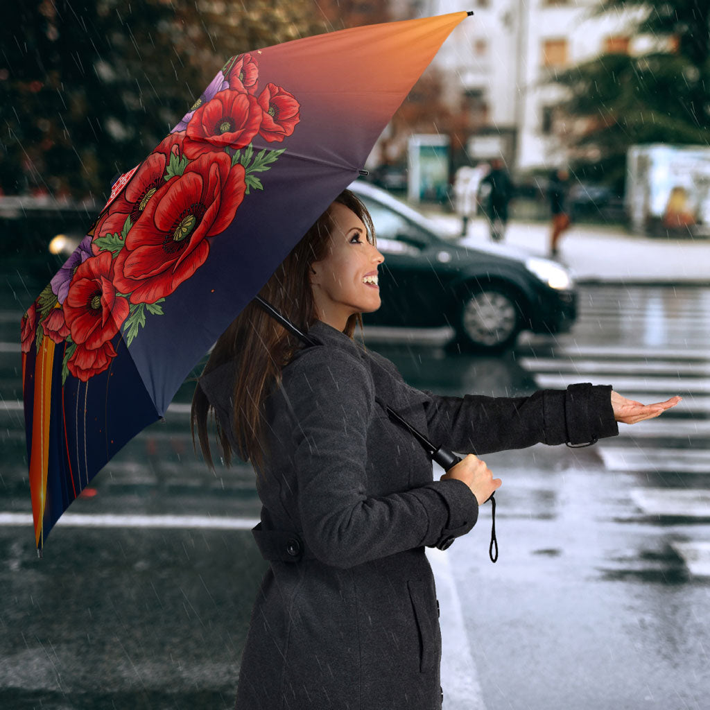 North Macedonia Independence Day Umbrella Balkan Lynx Red Poppy Flowers Church Flag