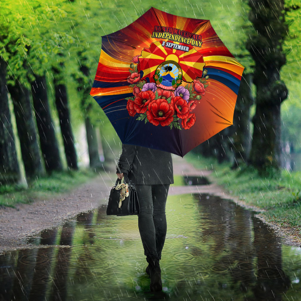 North Macedonia Independence Day Umbrella Balkan Lynx Red Poppy Flowers Church Flag