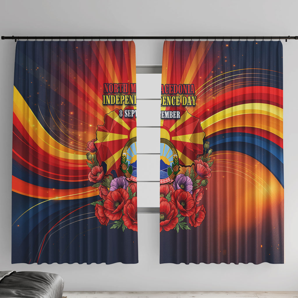 North Macedonia Independence Day Window Curtain Balkan Lynx Red Poppy Flowers Church Flag