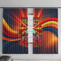 North Macedonia Independence Day Window Curtain Balkan Lynx Red Poppy Flowers Church Flag