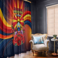 North Macedonia Independence Day Window Curtain Balkan Lynx Red Poppy Flowers Church Flag
