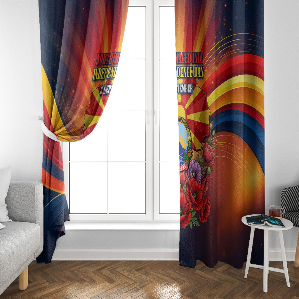 North Macedonia Independence Day Window Curtain Balkan Lynx Red Poppy Flowers Church Flag