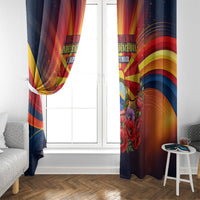 North Macedonia Independence Day Window Curtain Balkan Lynx Red Poppy Flowers Church Flag