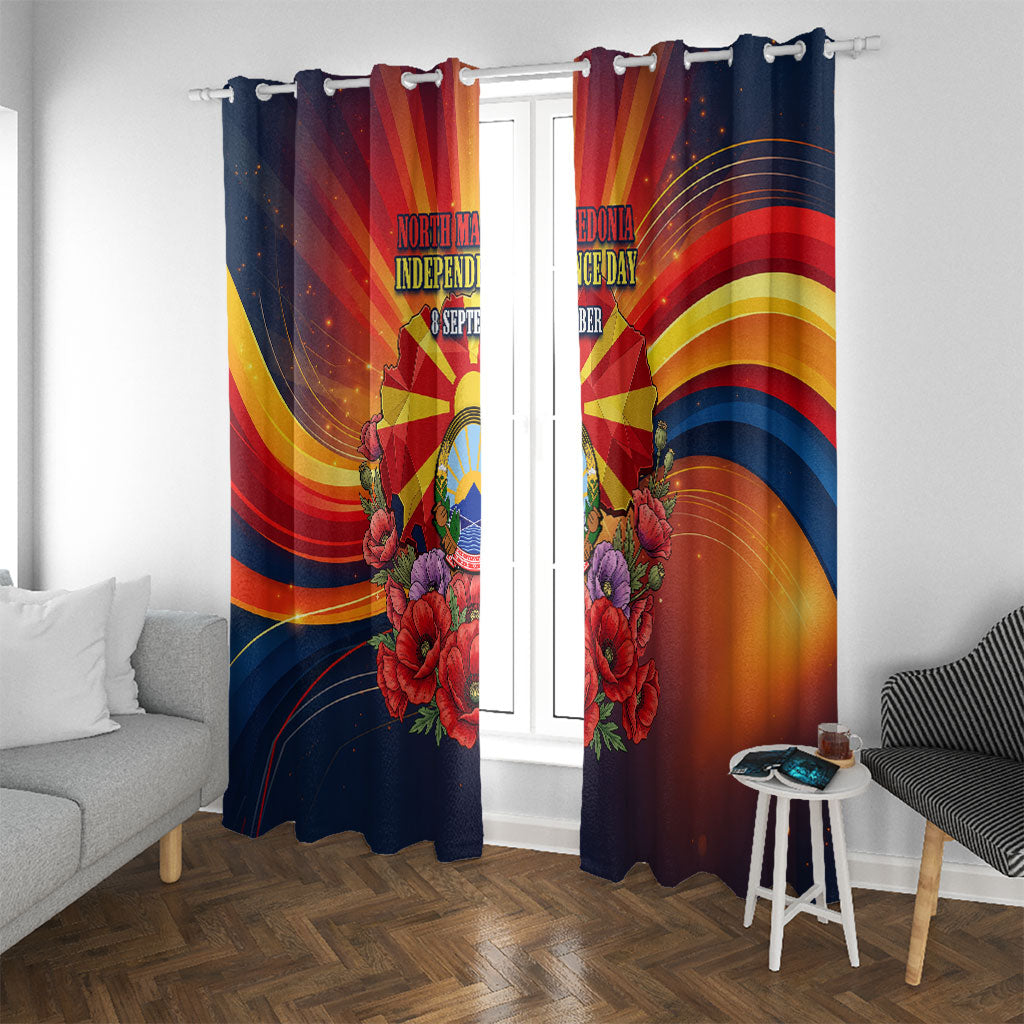North Macedonia Independence Day Window Curtain Balkan Lynx Red Poppy Flowers Church Flag