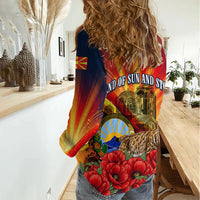 North Macedonia Independence Day Women Casual Shirt Balkan Lynx Red Poppy Flowers Church Flag