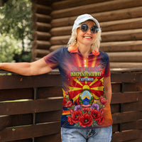 North Macedonia Independence Day Women Polo Shirt Balkan Lynx Red Poppy Flowers Church Flag