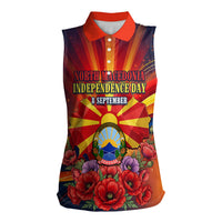 North Macedonia Independence Day Women Sleeveless Polo Shirt Balkan Lynx Red Poppy Flowers Church Flag
