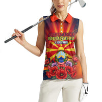 North Macedonia Independence Day Women Sleeveless Polo Shirt Balkan Lynx Red Poppy Flowers Church Flag