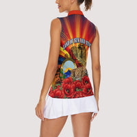 North Macedonia Independence Day Women Sleeveless Polo Shirt Balkan Lynx Red Poppy Flowers Church Flag