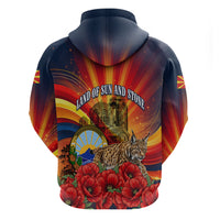 North Macedonia Independence Day Zip Hoodie Balkan Lynx Red Poppy Flowers Church Flag