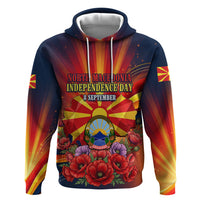 North Macedonia Independence Day Zip Hoodie Balkan Lynx Red Poppy Flowers Church Flag