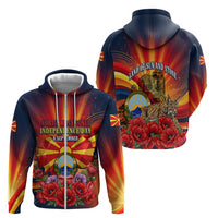 North Macedonia Independence Day Zip Hoodie Balkan Lynx Red Poppy Flowers Church Flag