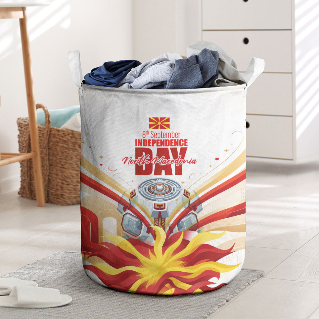 North Macedonia Independence Day Laundry Basket Ilinden Monument Raised Fist Jets Flag