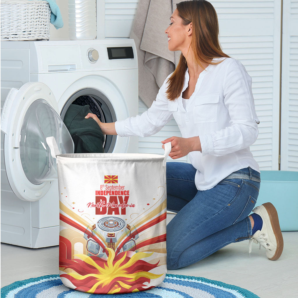 North Macedonia Independence Day Laundry Basket Ilinden Monument Raised Fist Jets Flag