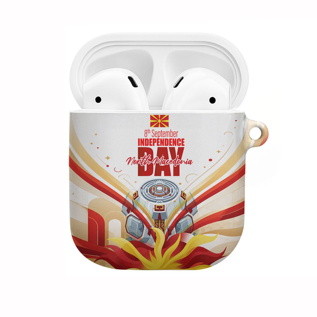 North Macedonia Independence Day AirPods Case Ilinden Monument Raised Fist Jets Flag