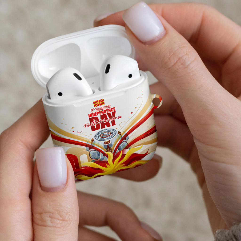 North Macedonia Independence Day AirPods Case Ilinden Monument Raised Fist Jets Flag