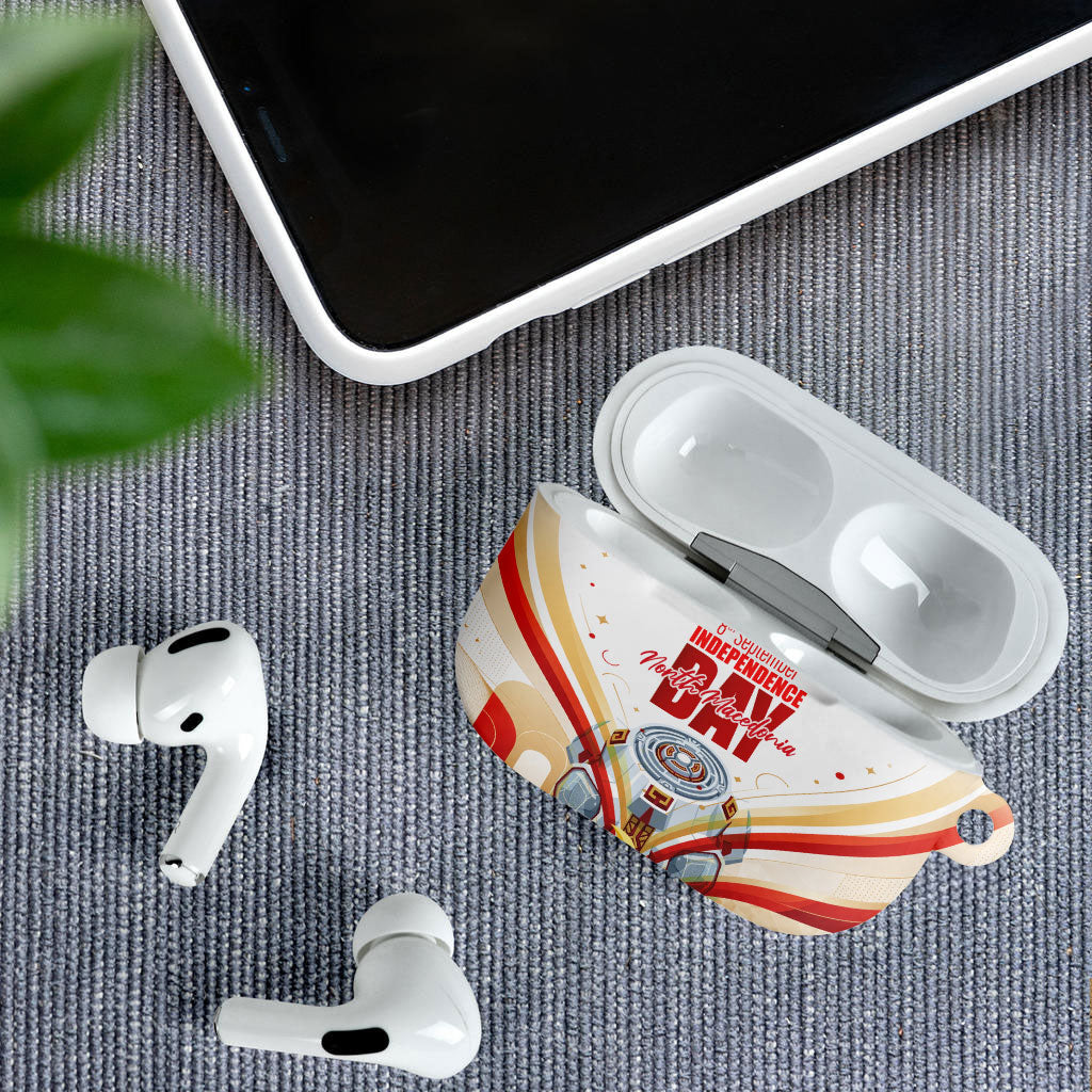 North Macedonia Independence Day AirPods Case Ilinden Monument Raised Fist Jets Flag