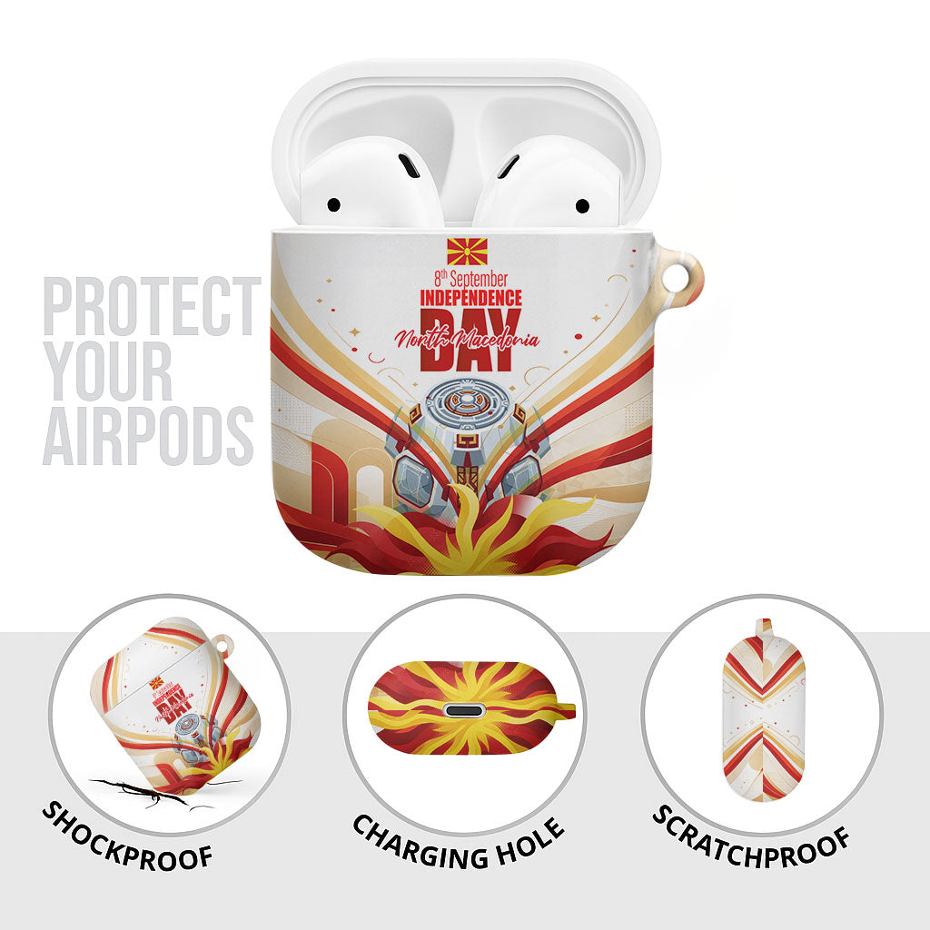 North Macedonia Independence Day AirPods Case Ilinden Monument Raised Fist Jets Flag
