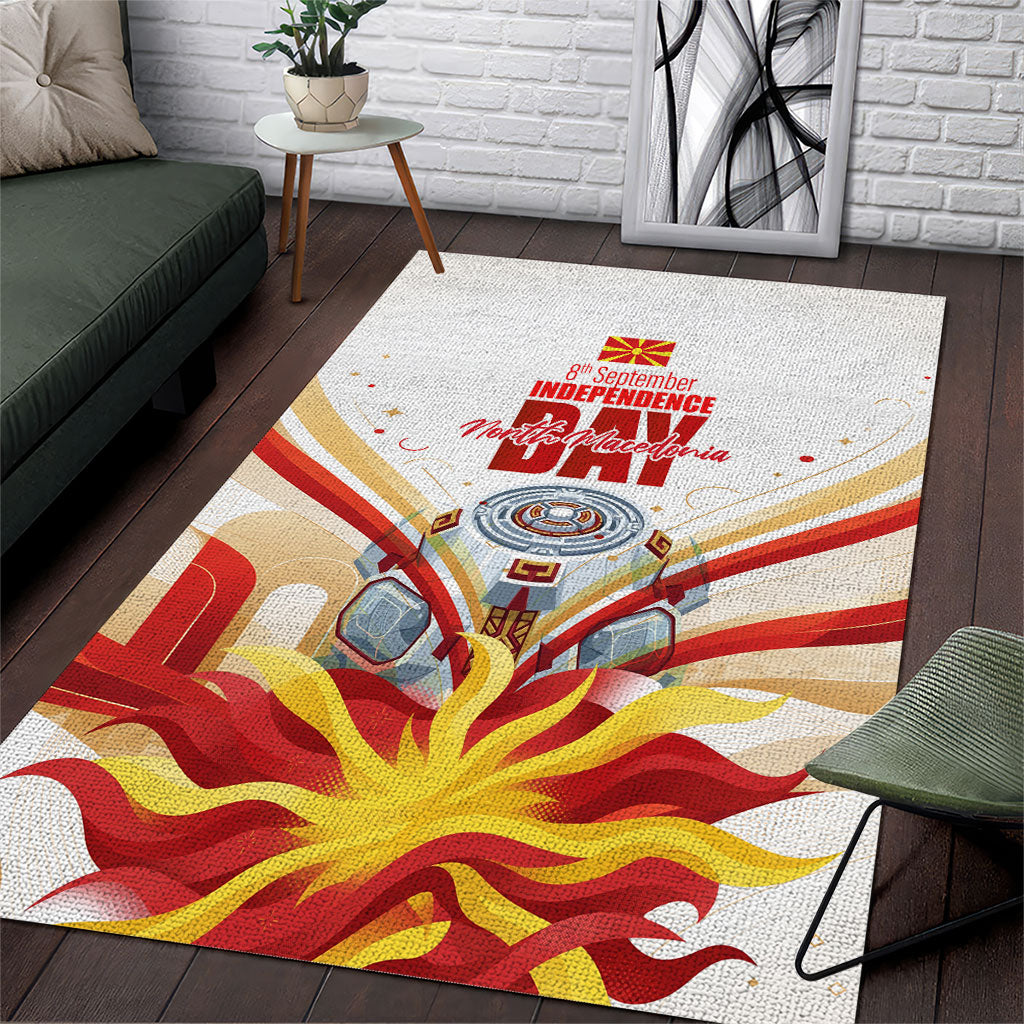 North Macedonia Independence Day Area Rug Ilinden Monument Raised Fist Jets Flag