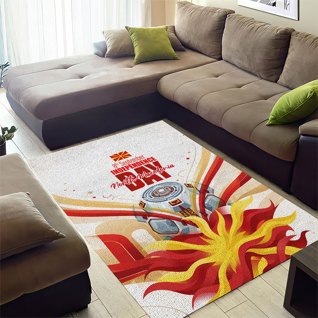 North Macedonia Independence Day Area Rug Ilinden Monument Raised Fist Jets Flag