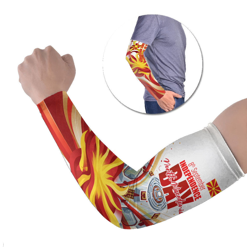 North Macedonia Independence Day Arm Sleeves Ilinden Monument Raised Fist Jets Flag