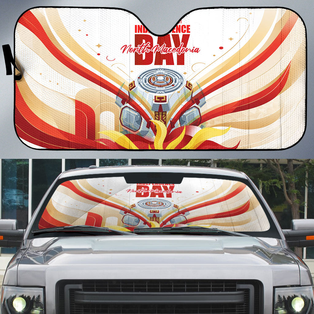 North Macedonia Independence Day Auto Sun Shade Ilinden Monument Raised Fist Jets Flag