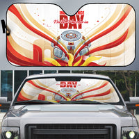 North Macedonia Independence Day Auto Sun Shade Ilinden Monument Raised Fist Jets Flag