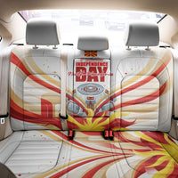 North Macedonia Independence Day Back Car Seat Cover Ilinden Monument Raised Fist Jets Flag