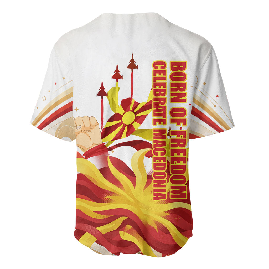 North Macedonia Independence Day Baseball Jersey Ilinden Monument Raised Fist Jets Flag