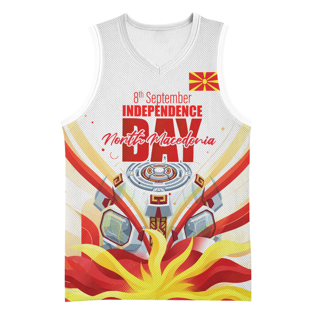 North Macedonia Independence Day Basketball Jersey Ilinden Monument Raised Fist Jets Flag