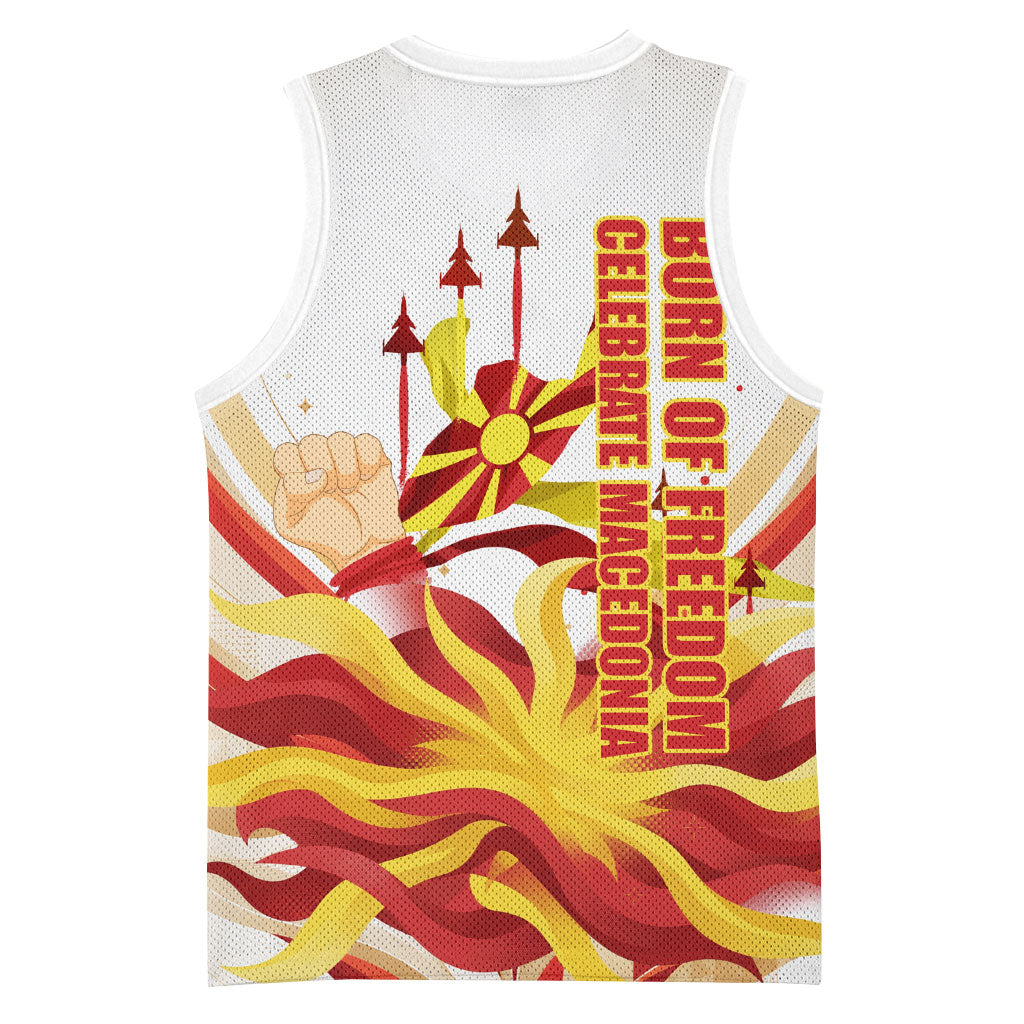 North Macedonia Independence Day Basketball Jersey Ilinden Monument Raised Fist Jets Flag