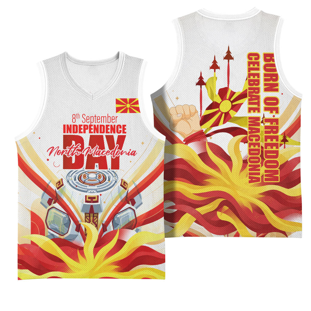 North Macedonia Independence Day Basketball Jersey Ilinden Monument Raised Fist Jets Flag
