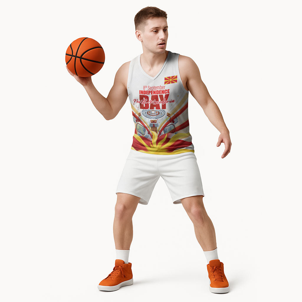 North Macedonia Independence Day Basketball Jersey Ilinden Monument Raised Fist Jets Flag