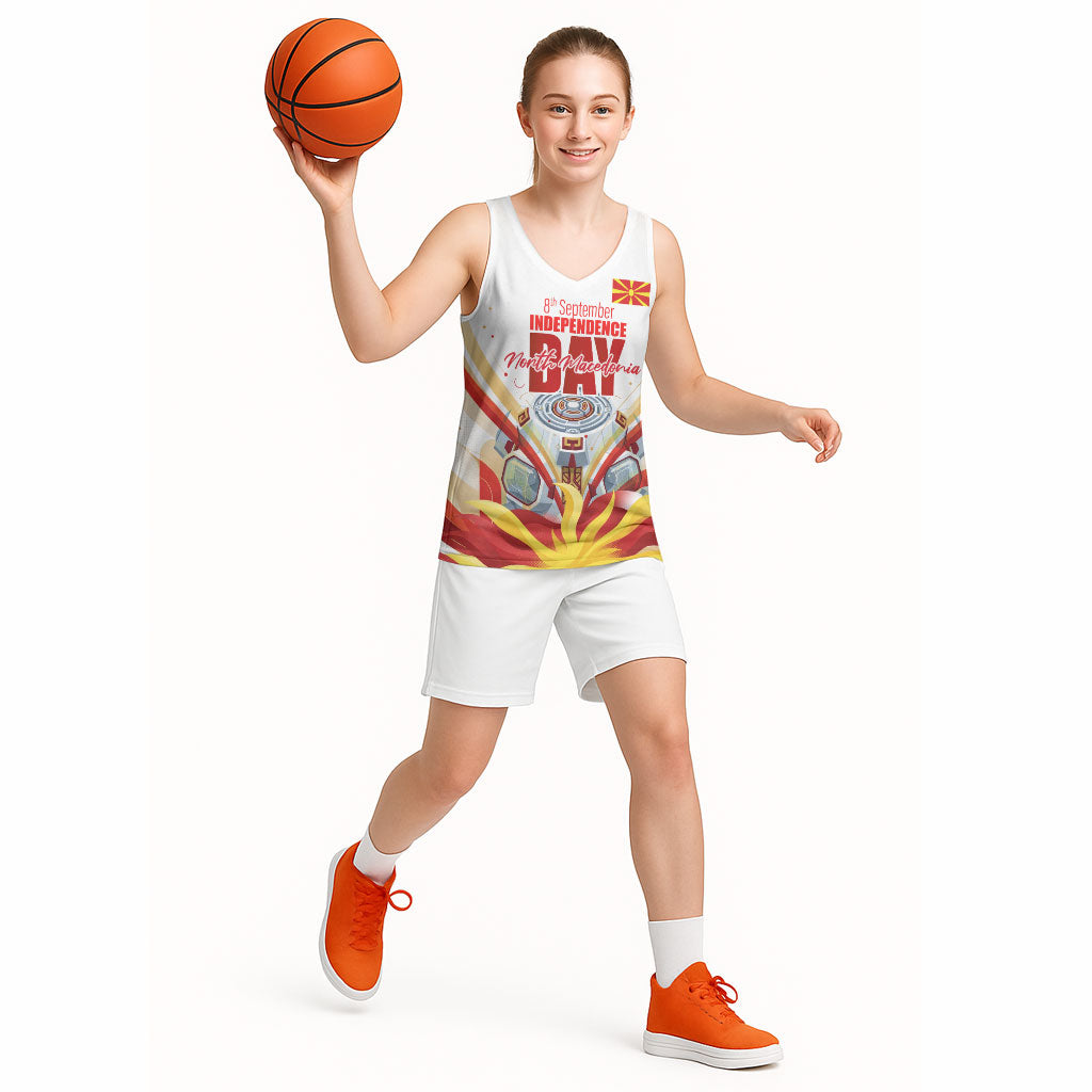North Macedonia Independence Day Basketball Jersey Ilinden Monument Raised Fist Jets Flag