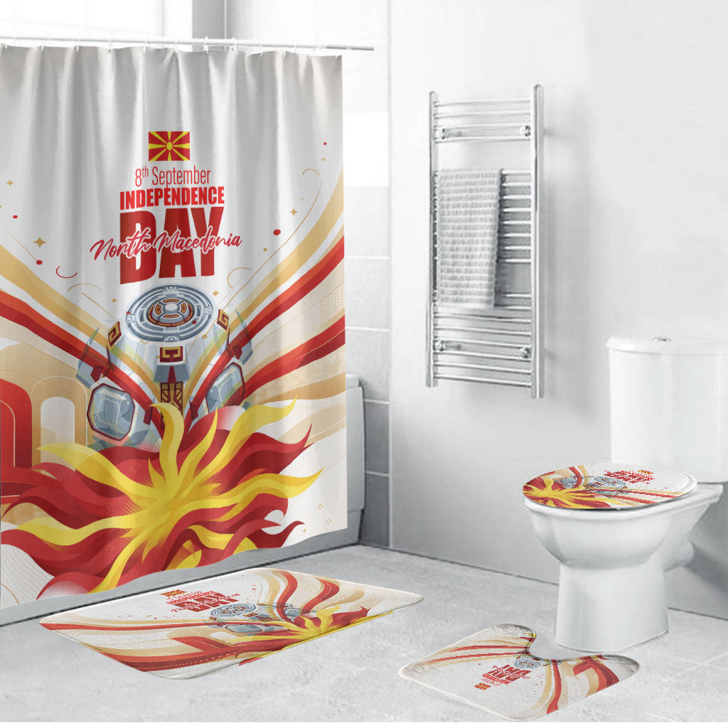 North Macedonia Independence Day Bathroom Set Ilinden Monument Raised Fist Jets Flag