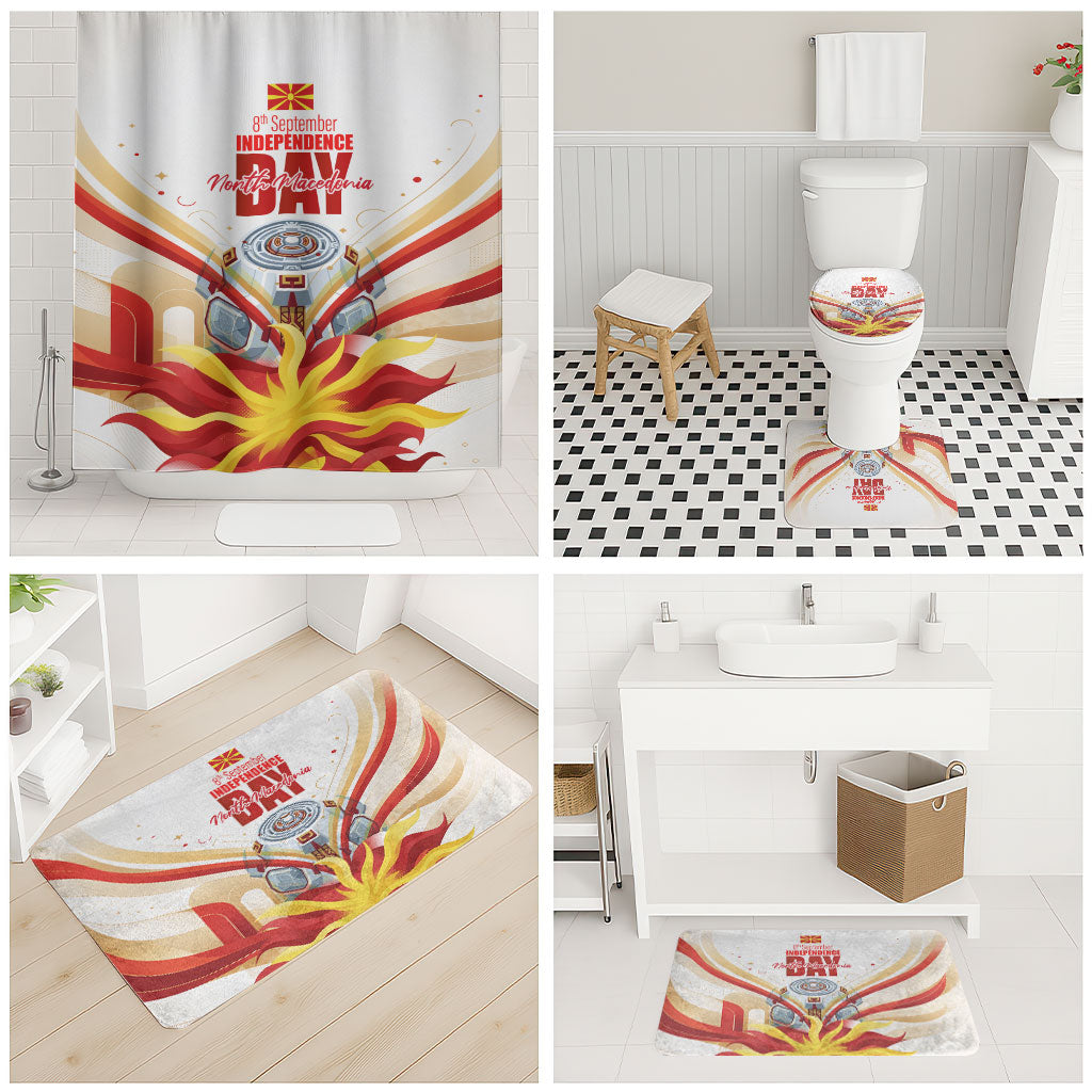 North Macedonia Independence Day Bathroom Set Ilinden Monument Raised Fist Jets Flag