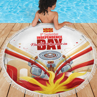 North Macedonia Independence Day Beach Blanket Ilinden Monument Raised Fist Jets Flag