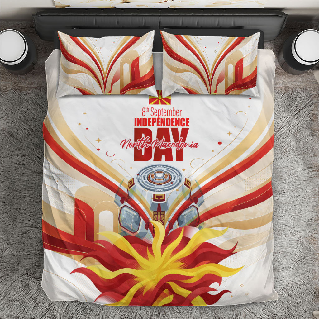 North Macedonia Independence Day Bedding Set Ilinden Monument Raised Fist Jets Flag