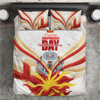 North Macedonia Independence Day Bedding Set Ilinden Monument Raised Fist Jets Flag