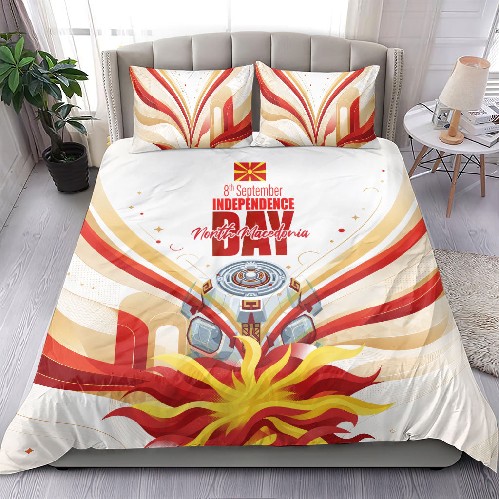 North Macedonia Independence Day Bedding Set Ilinden Monument Raised Fist Jets Flag
