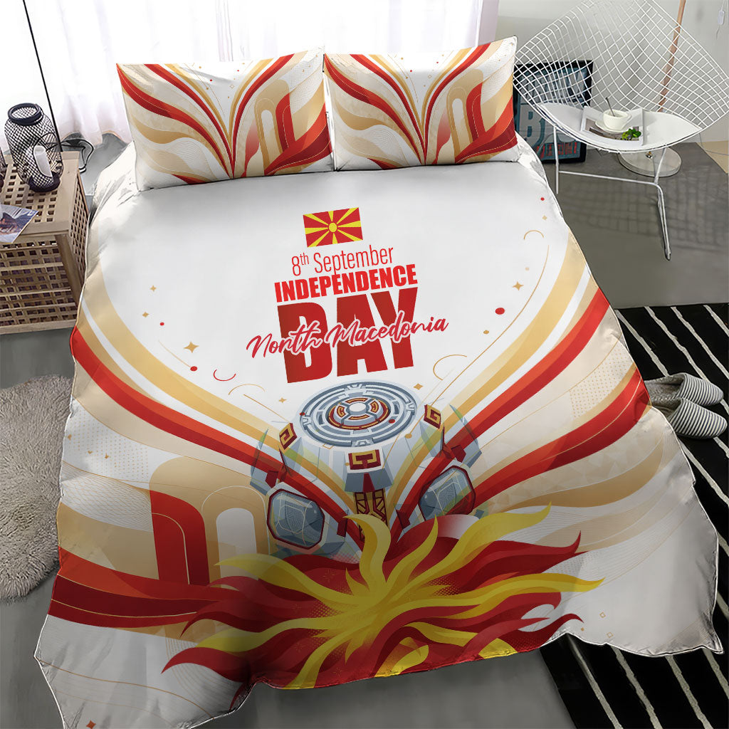 North Macedonia Independence Day Bedding Set Ilinden Monument Raised Fist Jets Flag