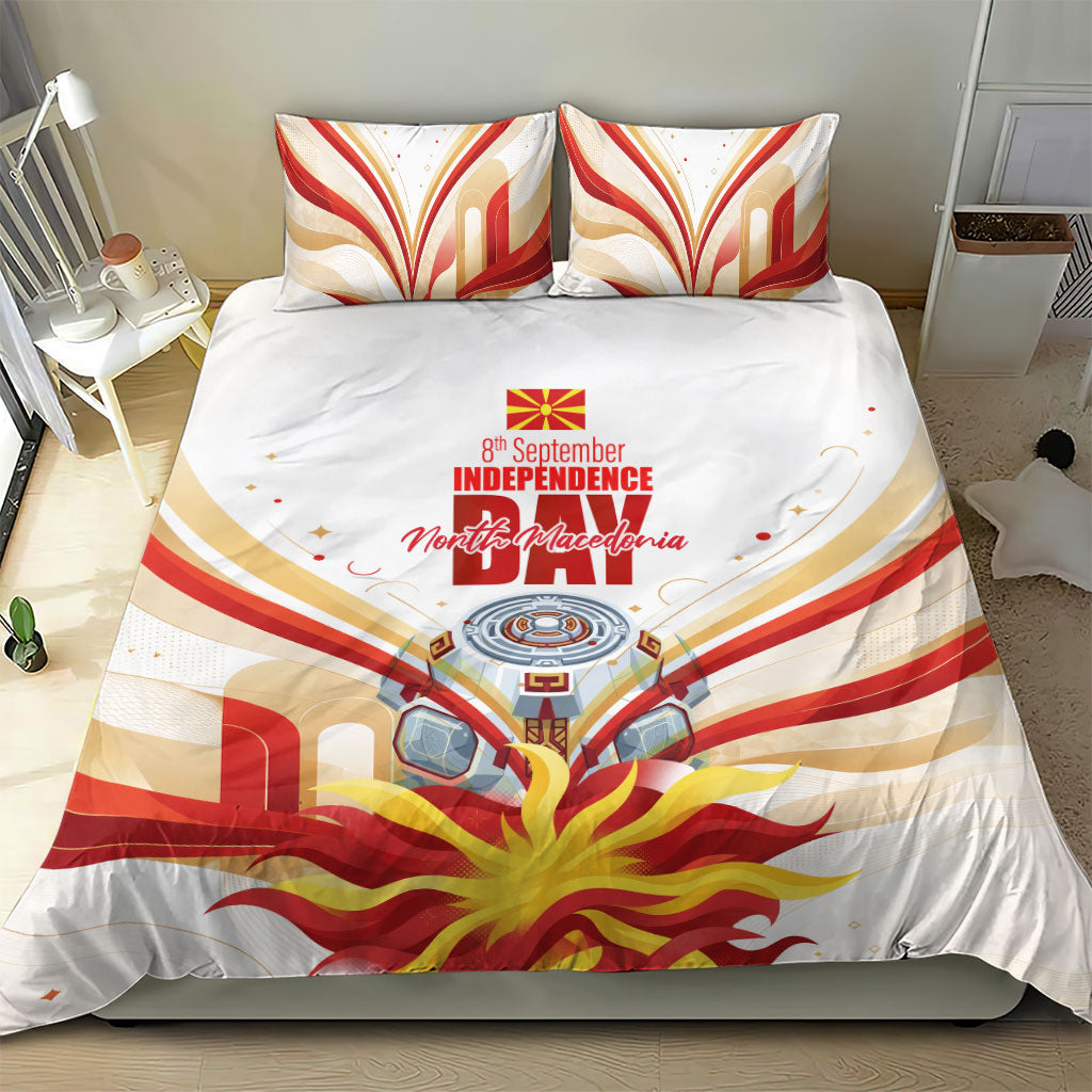 North Macedonia Independence Day Bedding Set Ilinden Monument Raised Fist Jets Flag