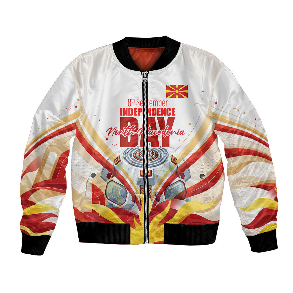North Macedonia Independence Day Bomber Jacket Ilinden Monument Raised Fist Jets Flag