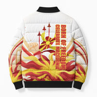 North Macedonia Independence Day Bomber Puffer Jacket Ilinden Monument Raised Fist Jets Flag